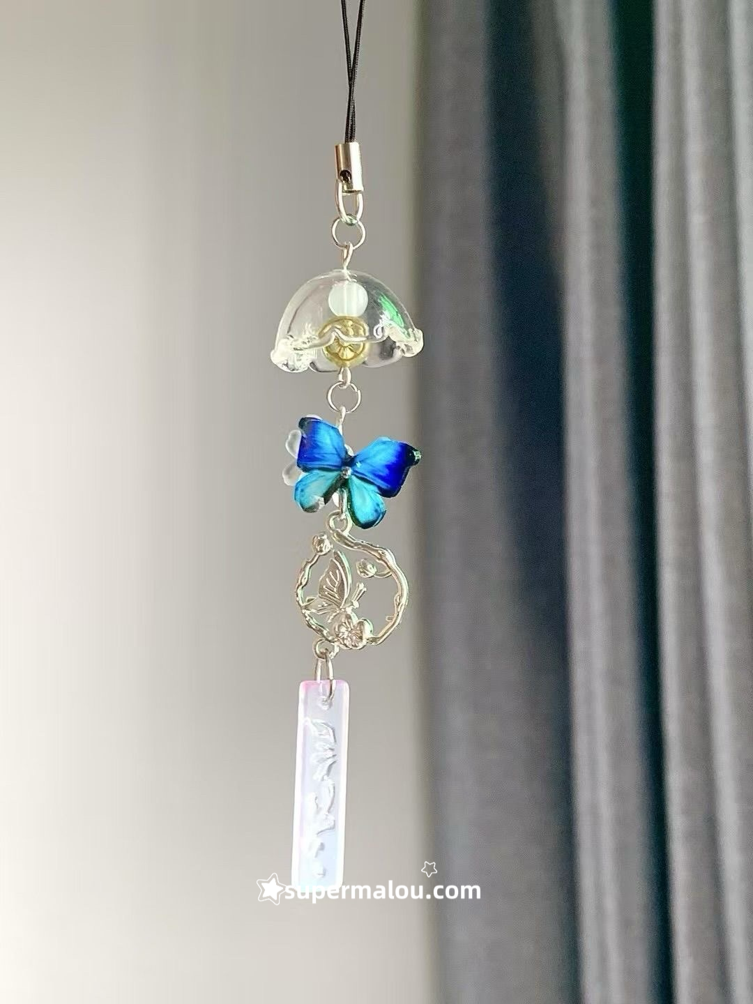 Blue Butterfly Wind Chime Phone Chain