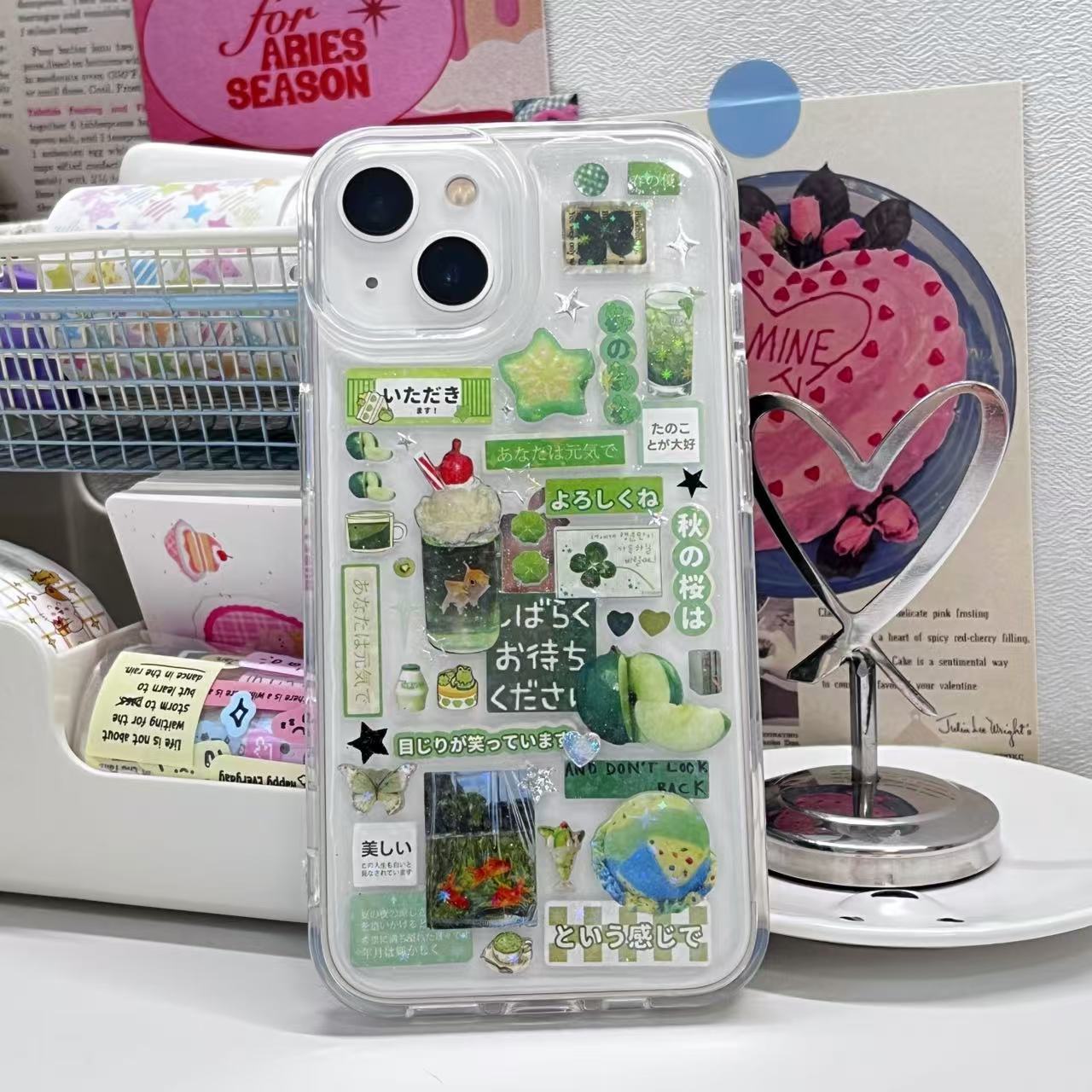 Blue Flower Green Apple Handmade Sticker Phone Case Samsung Case