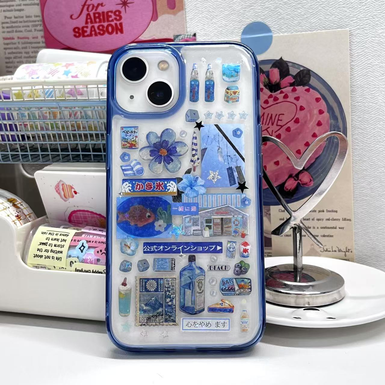 Blue Flower Green Apple Handmade Sticker Phone Case Samsung Case