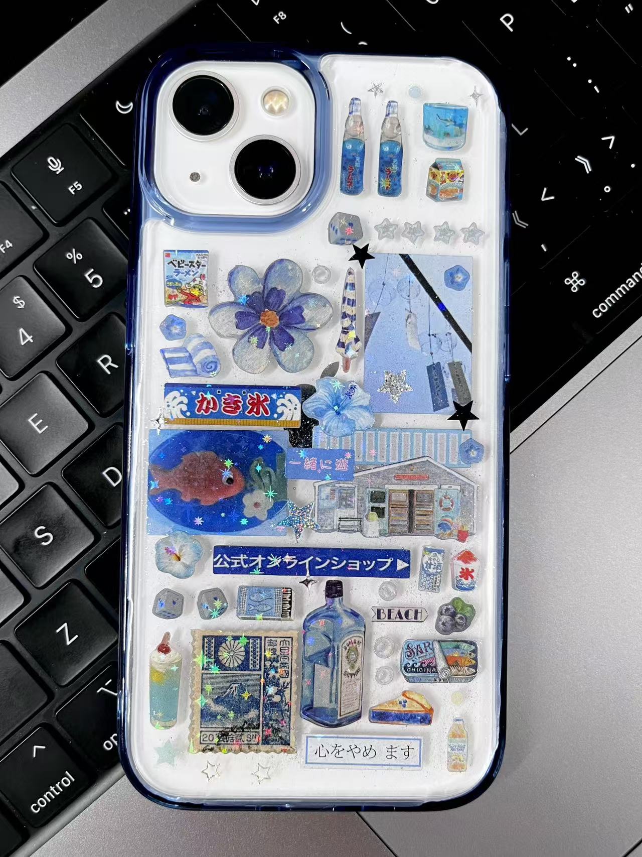 Blue Flower Green Apple Handmade Sticker Phone Case Samsung Case