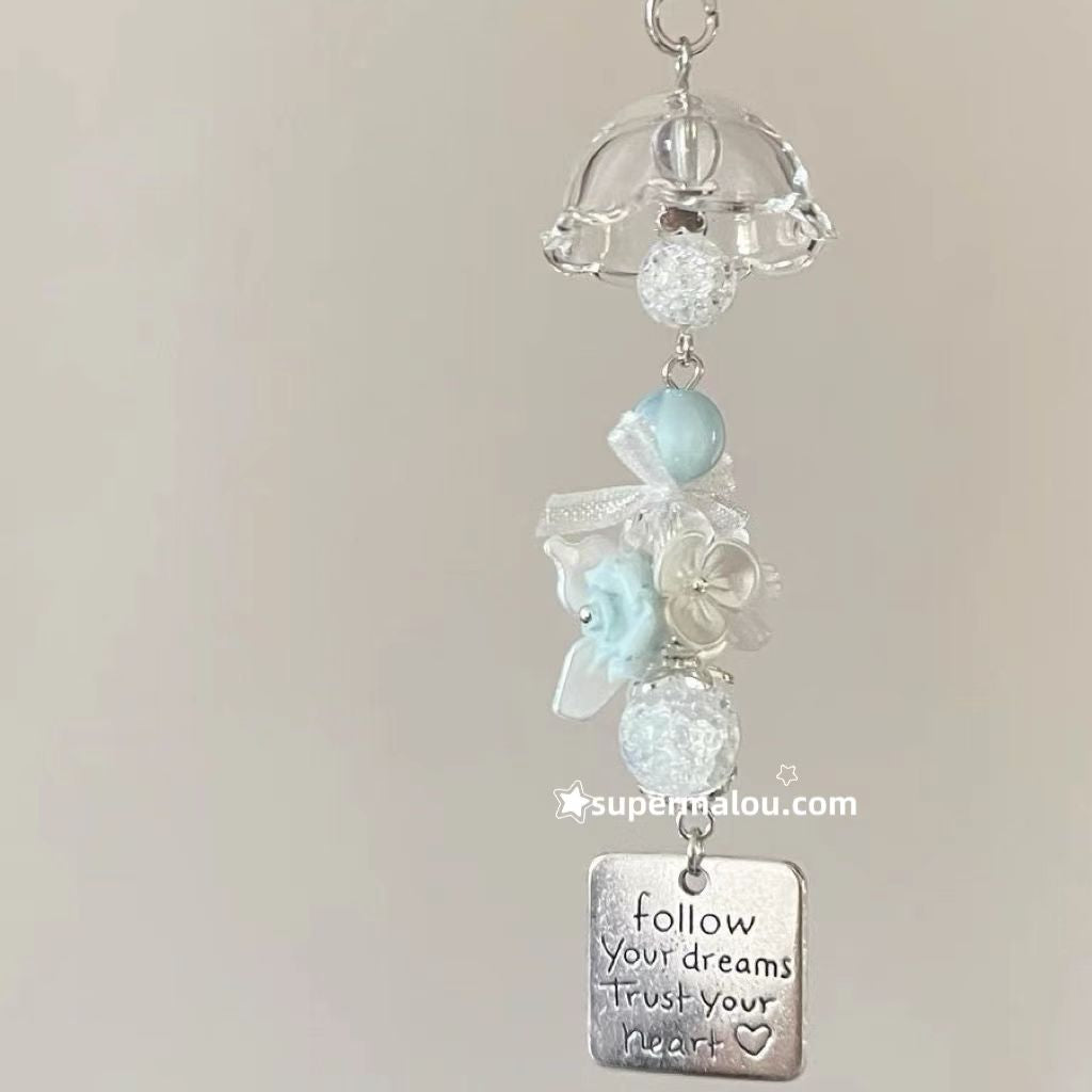 Blue Flower Butterfly Jellyfish Wind Chime Phone Chain