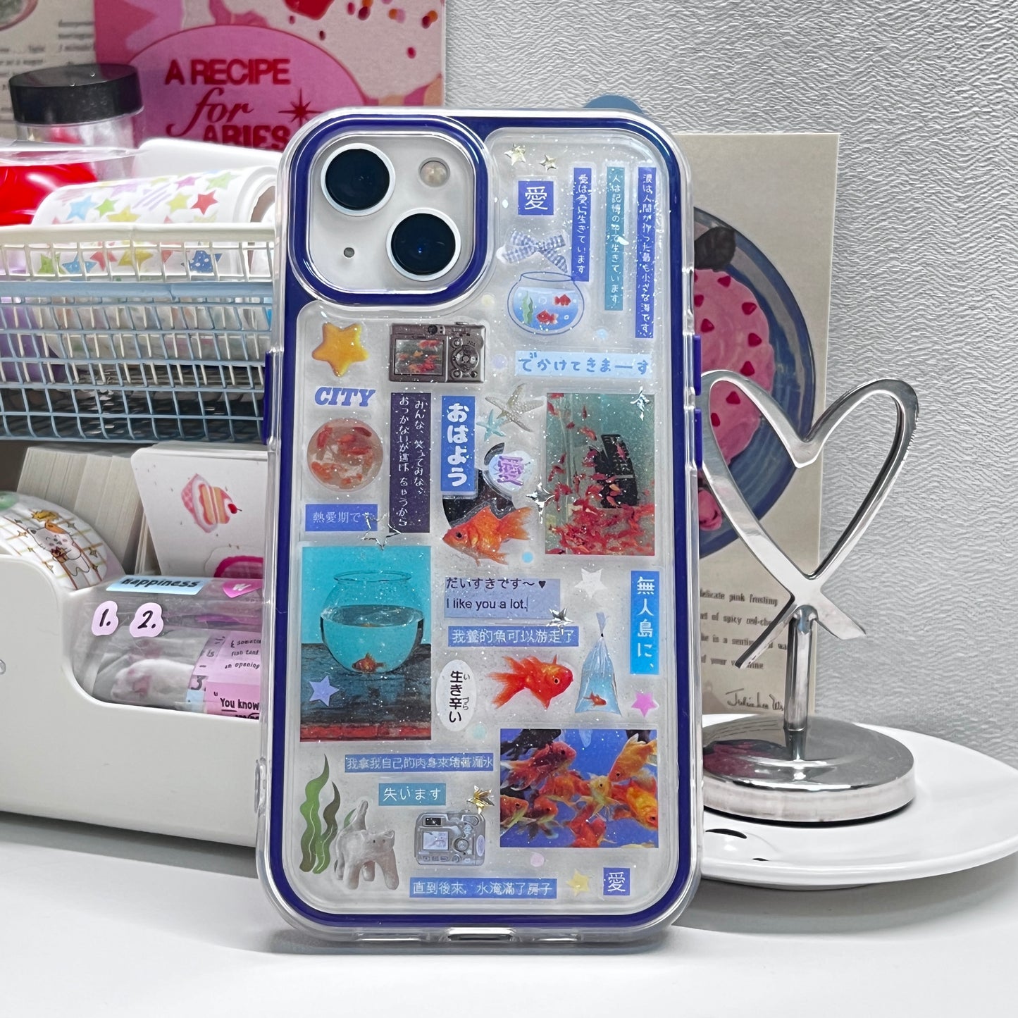 Blue Goldfish Flash Handmade Sticker Phone Case Samsung Case