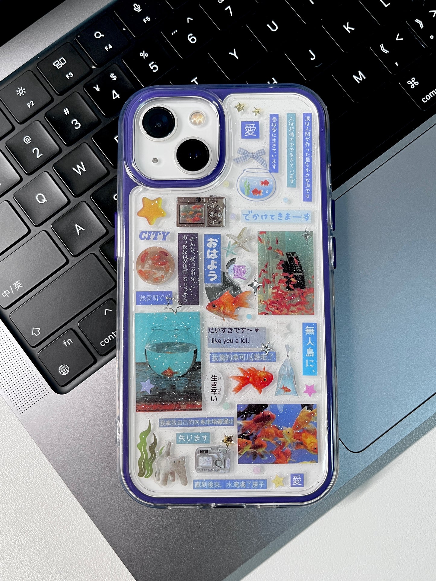 Blue Goldfish Flash Handmade Sticker Phone Case Samsung Case