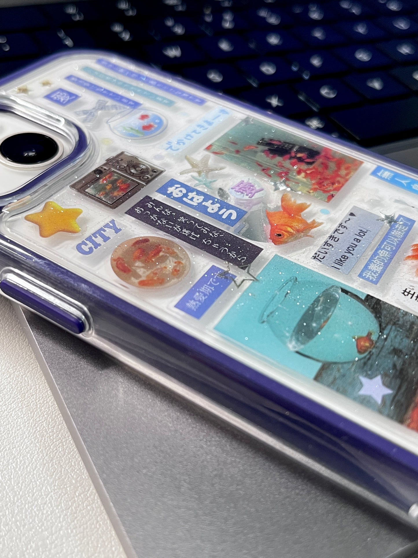 Blue Goldfish Flash Handmade Sticker Phone Case Samsung Case