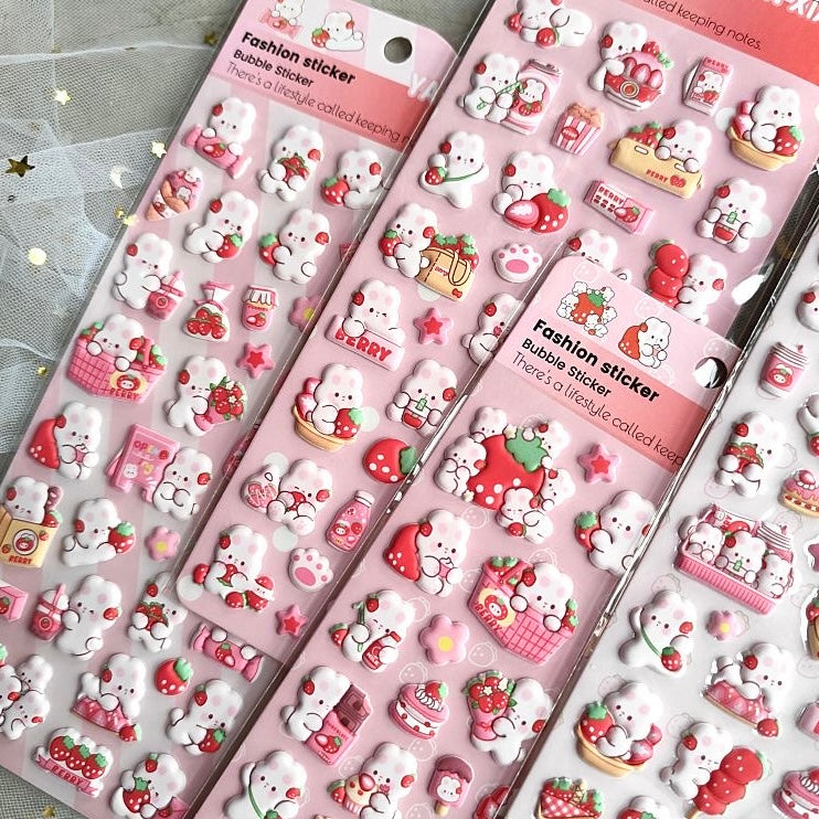 Cartoon Pink Rabbit 3D Bubble Stickers Set of 4