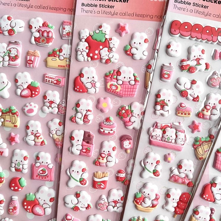 Cartoon Pink Rabbit 3D Bubble Stickers Set of 4