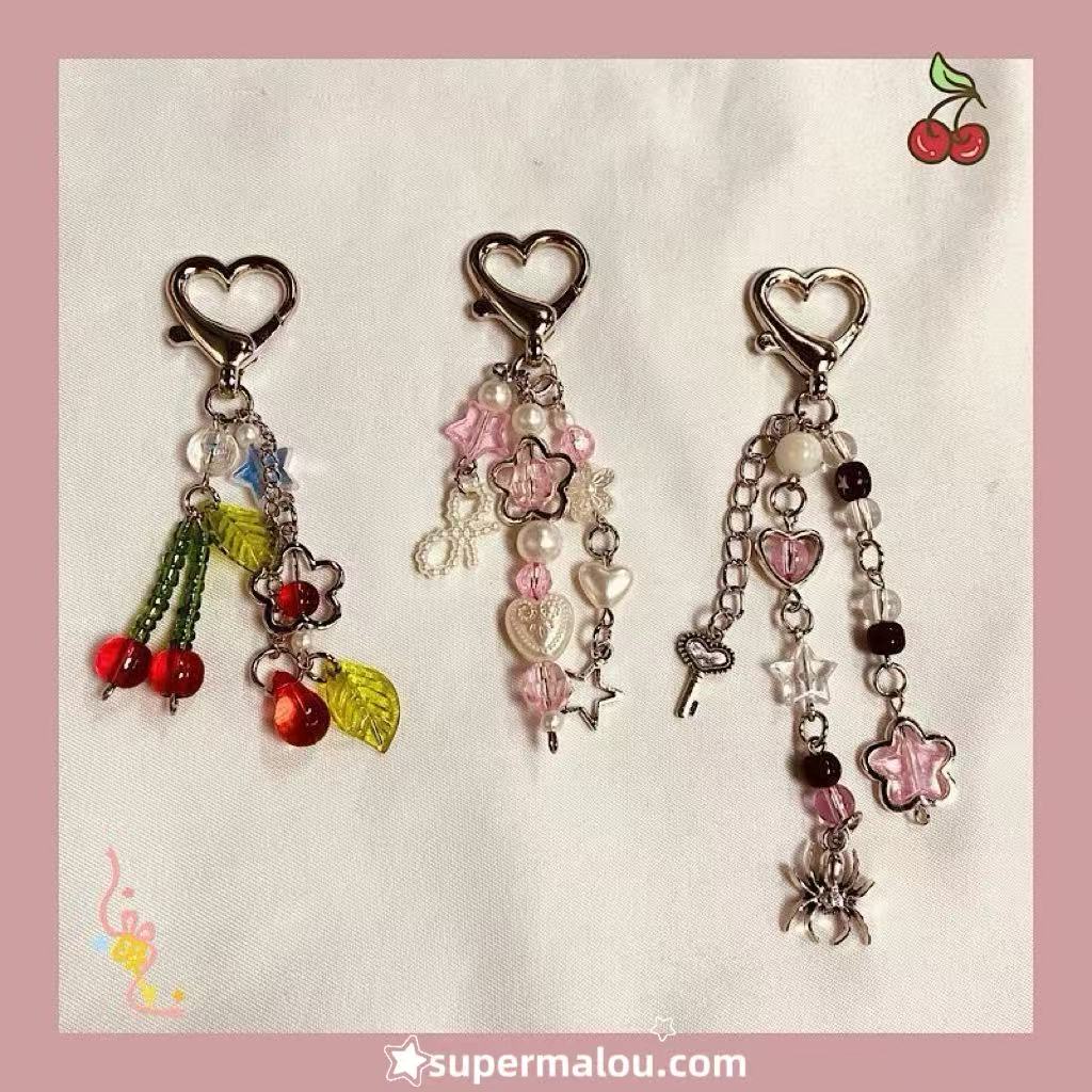 Cherry Spider Star Phone Chain Keychain