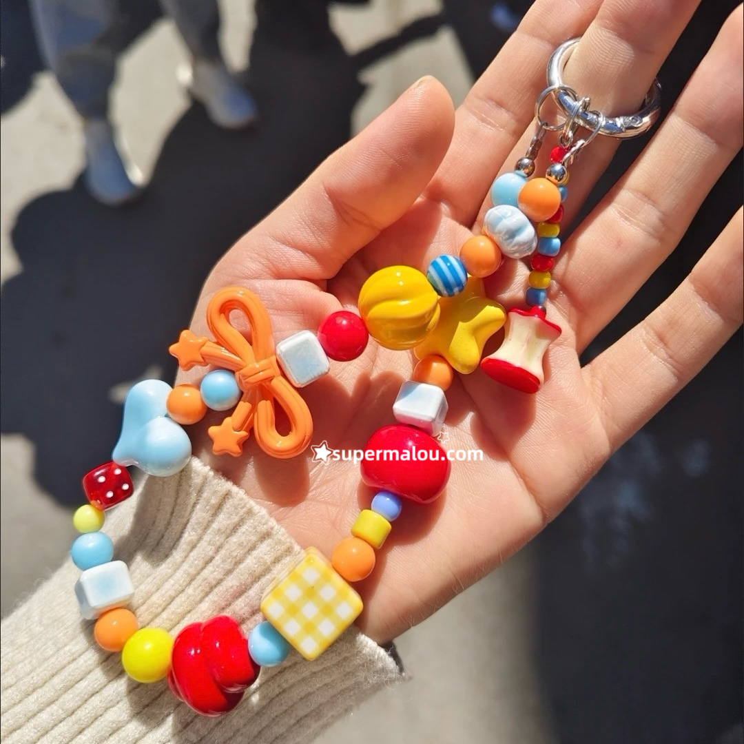 Colorful Bowknot Star Apple Kitty Phone Chain