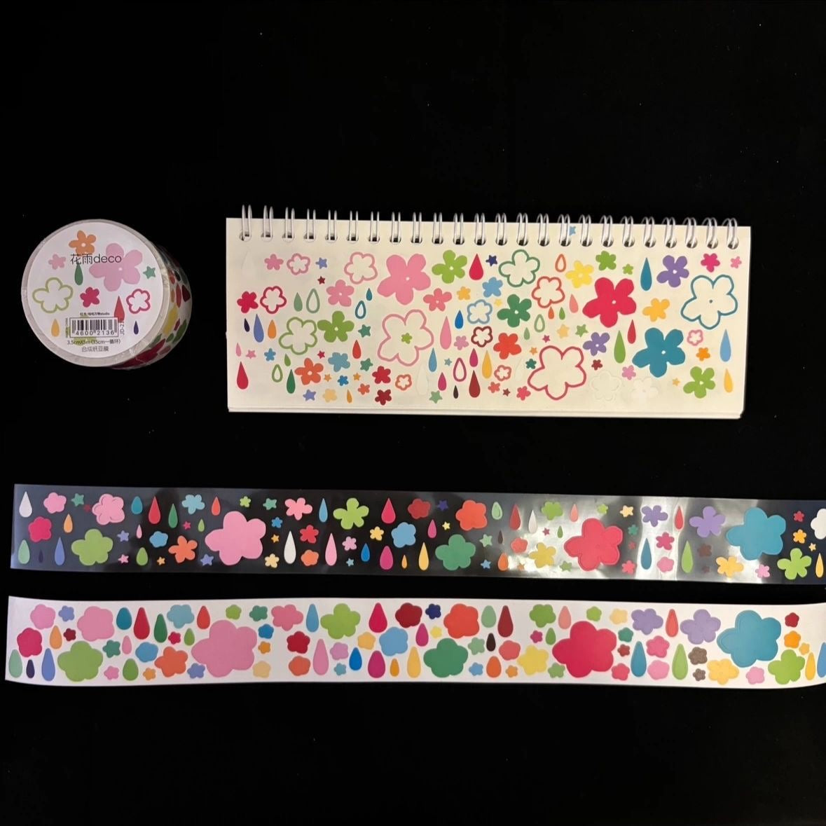 13.78in Colorful Flower Raindrop Sticker Roll