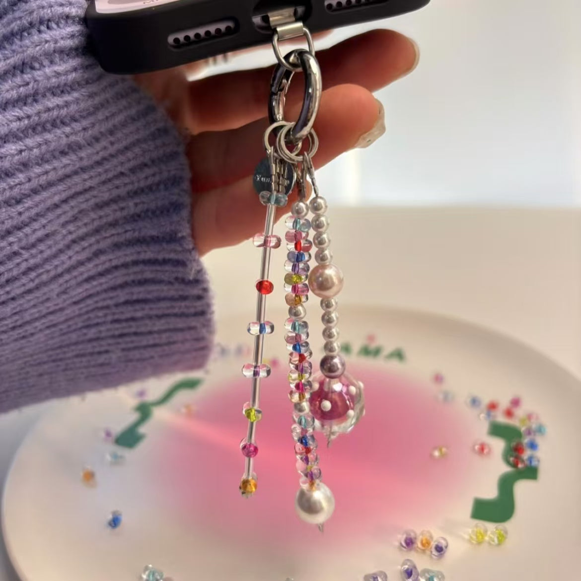 Colorful Transparent Pearl Bead Phone Chain