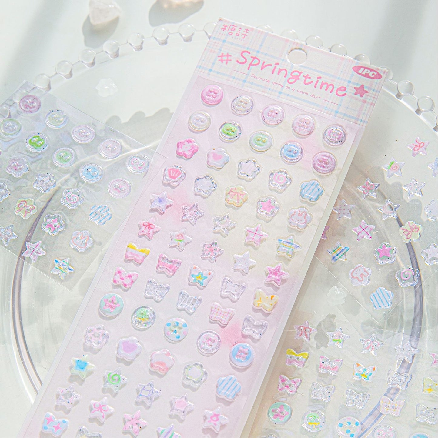 Cute Button 3D Drip Glue Sticker Clover Cloud Star Sticker Set Of 4