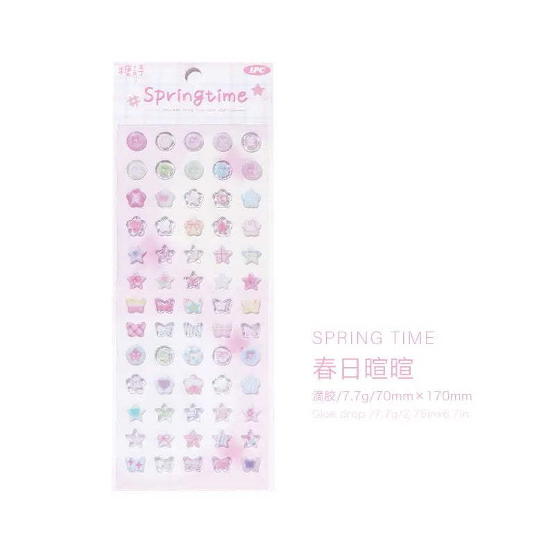 Cute Button 3D Drip Glue Sticker Clover Cloud Star Sticker Set Of 4