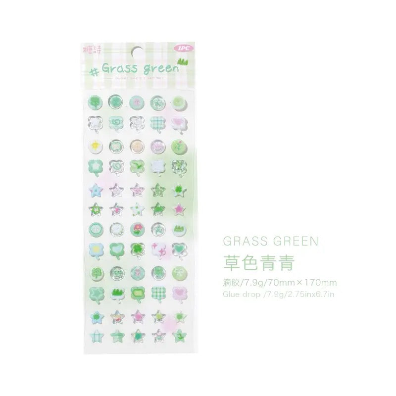Cute Button 3D Drip Glue Sticker Clover Cloud Star Sticker Set Of 4