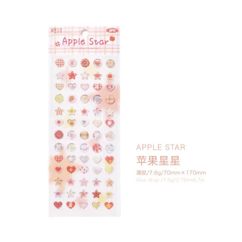 Cute Button 3D Drip Glue Sticker Clover Cloud Star Sticker Set Of 4