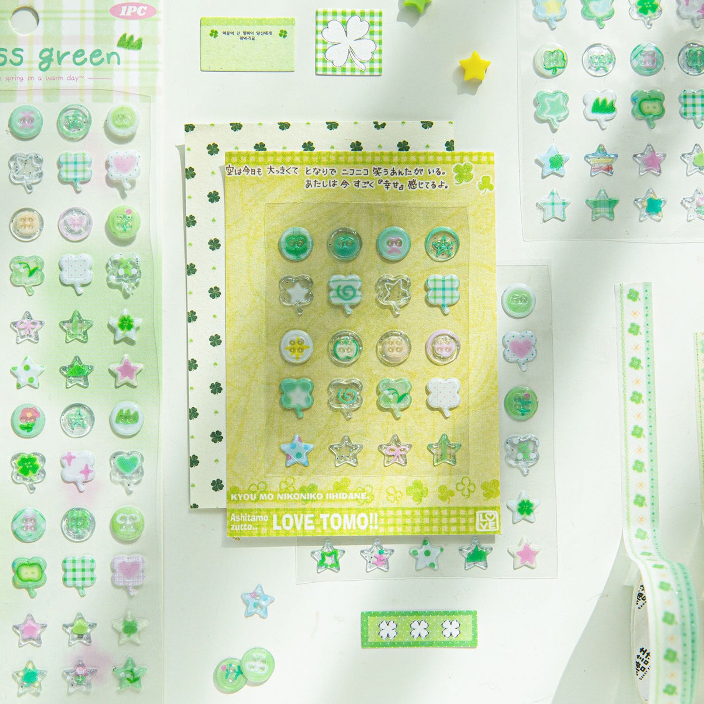 Cute Button 3D Drip Glue Sticker Clover Cloud Star Sticker Set Of 4