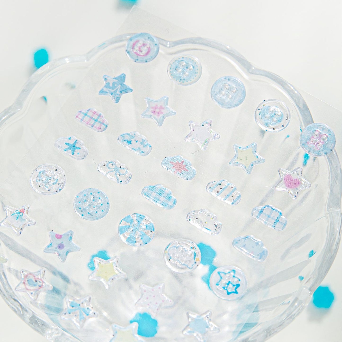 Cute Button 3D Drip Glue Sticker Clover Cloud Star Sticker Set Of 4