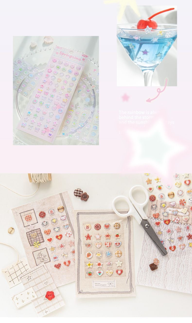 Cute Button 3D Drip Glue Sticker Clover Cloud Star Sticker Set Of 4