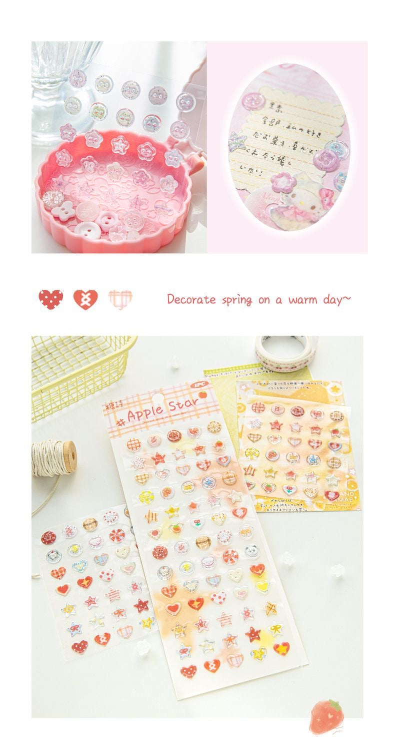 Cute Button 3D Drip Glue Sticker Clover Cloud Star Sticker Set Of 4