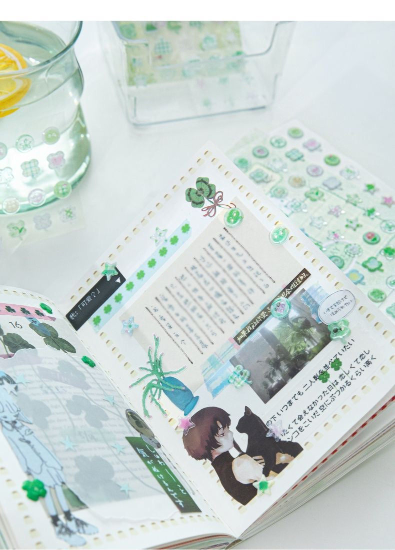 Cute Button 3D Drip Glue Sticker Clover Cloud Star Sticker Set Of 4