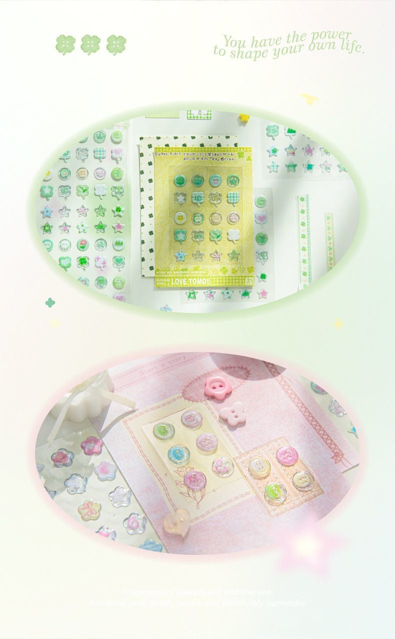 Cute Button 3D Drip Glue Sticker Clover Cloud Star Sticker Set Of 4