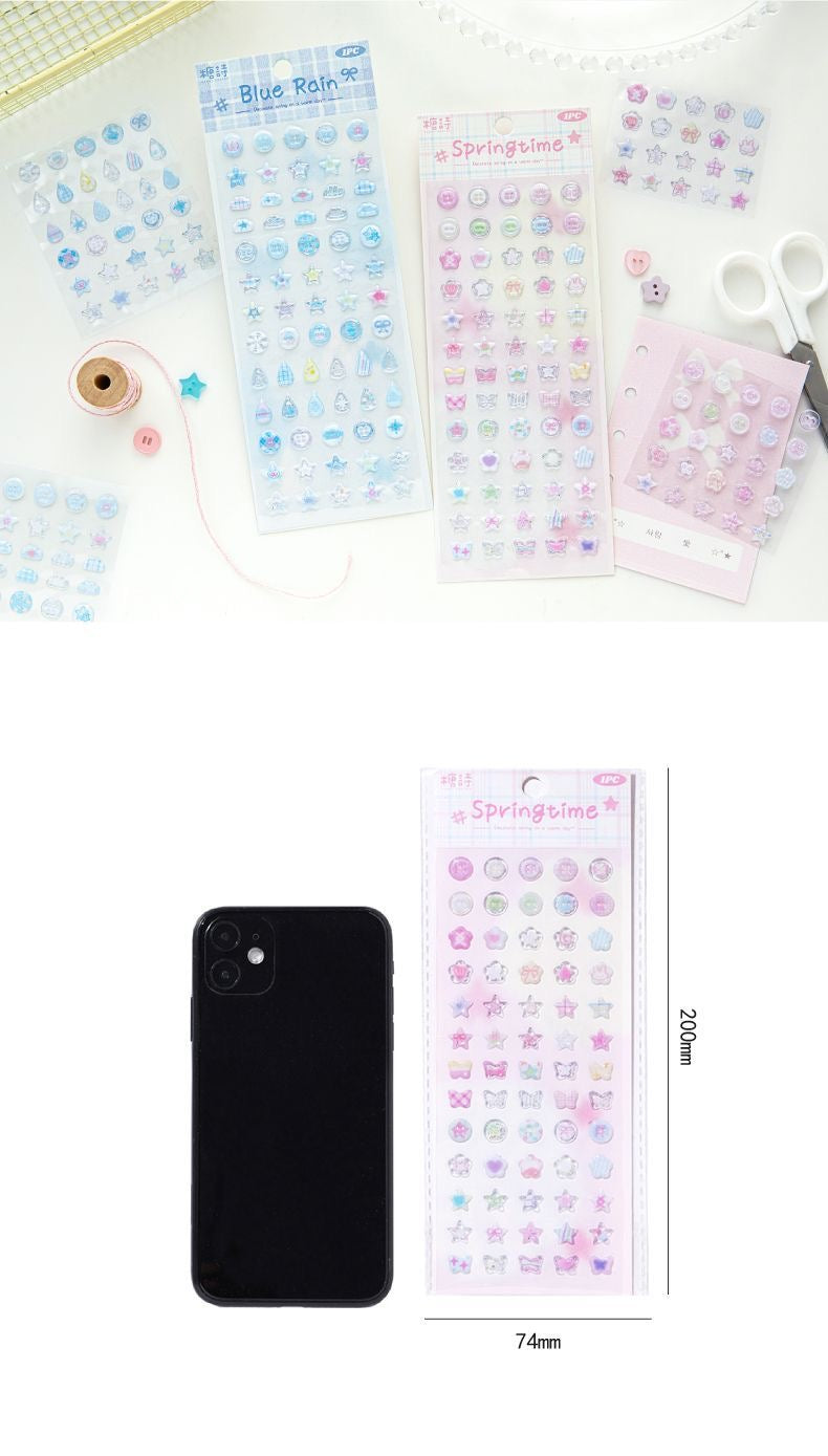 Cute Button 3D Drip Glue Sticker Clover Cloud Star Sticker Set Of 4