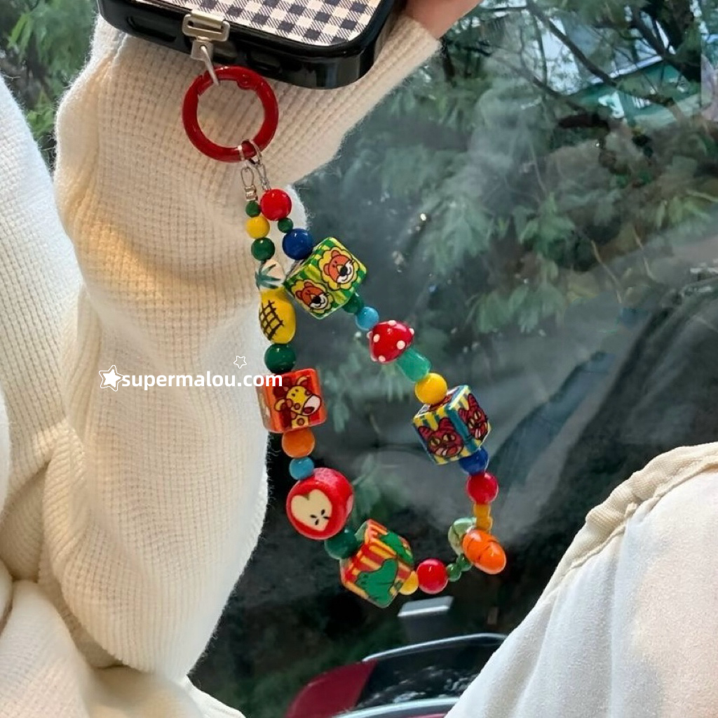 Cute Cartoon Colorful Beaded Phone Chain (Including Spacer)