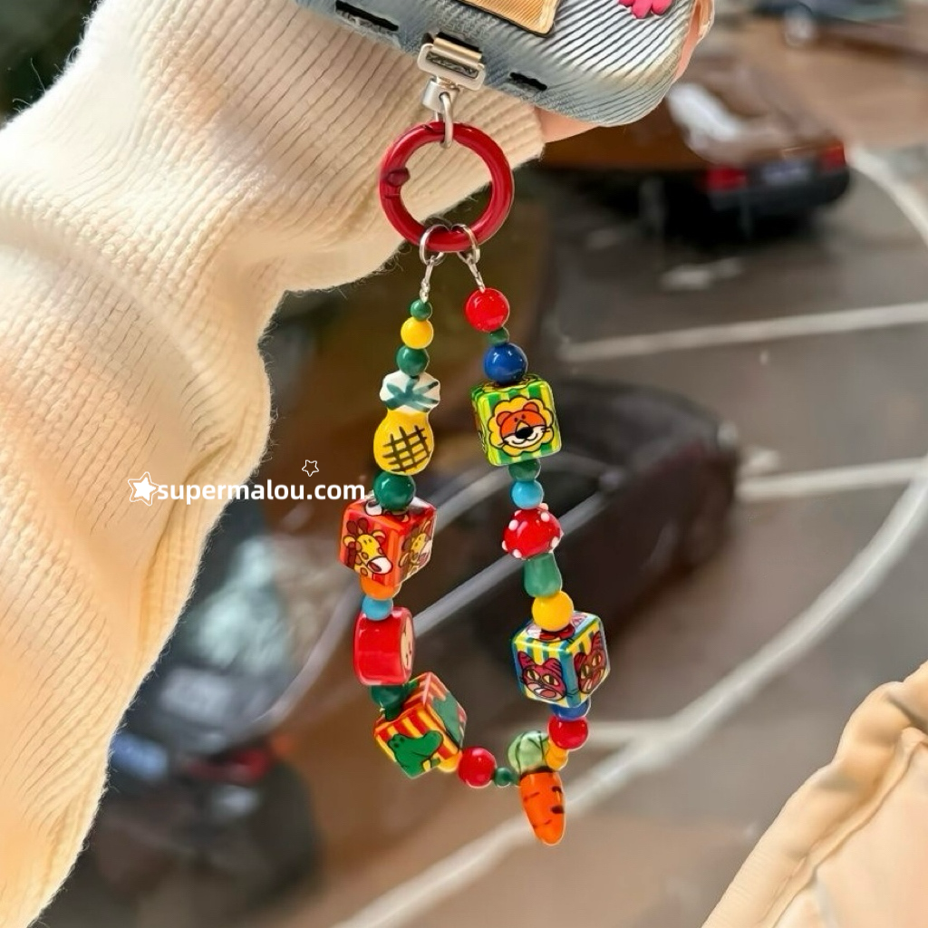 Cute Cartoon Colorful Beaded Phone Chain (Including Spacer)
