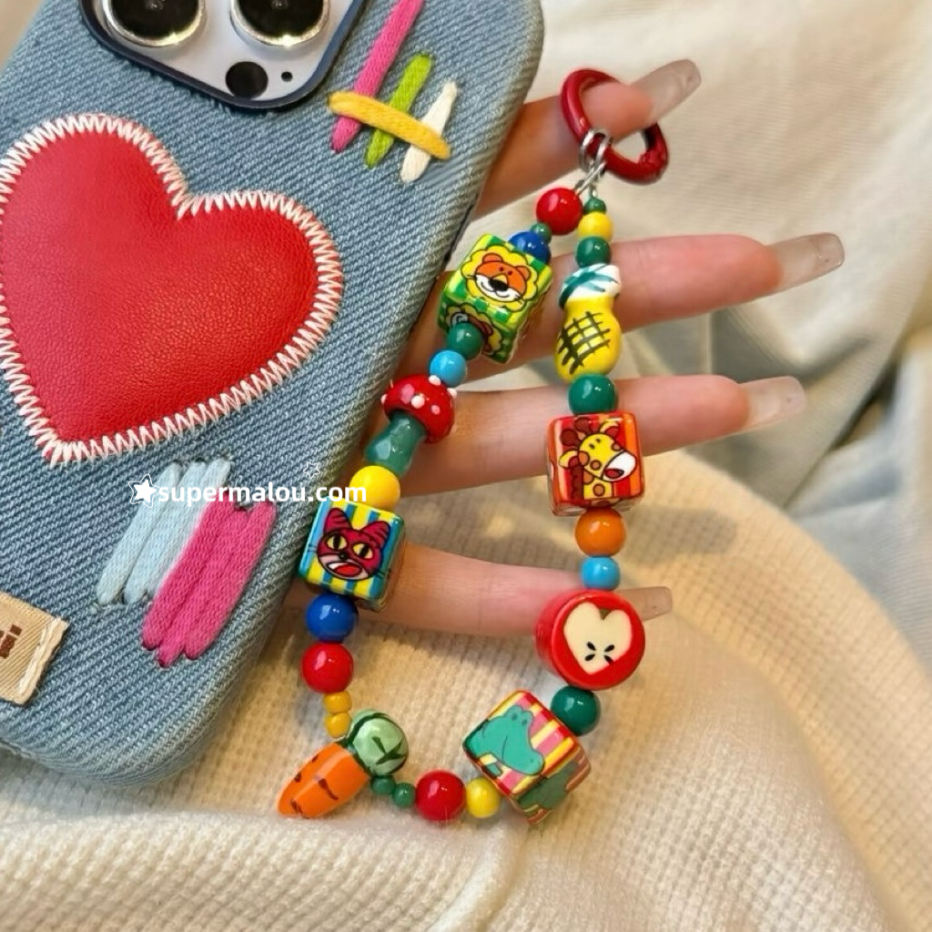 Cute Cartoon Colorful Beaded Phone Chain (Including Spacer)