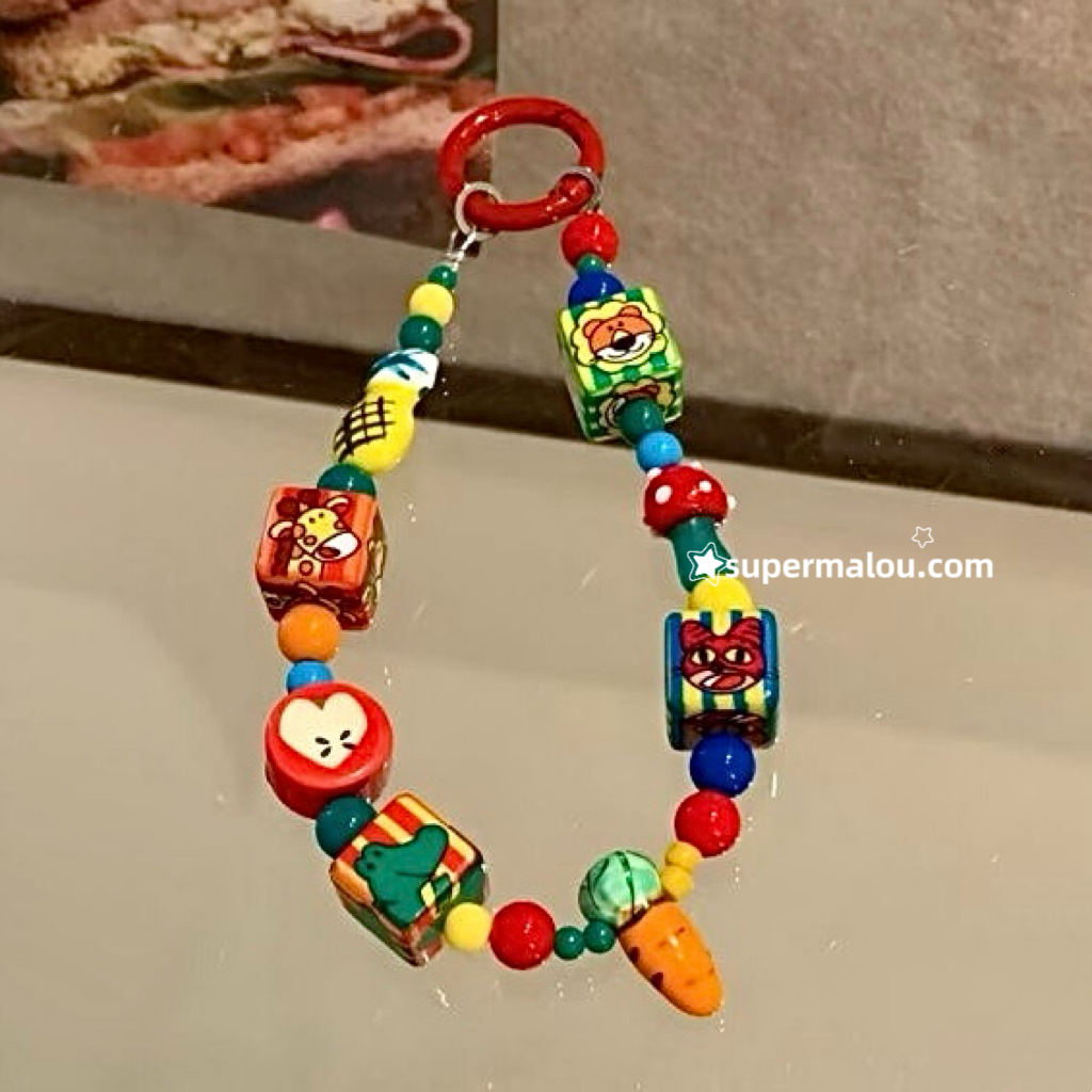 Cute Cartoon Colorful Beaded Phone Chain (Including Spacer)