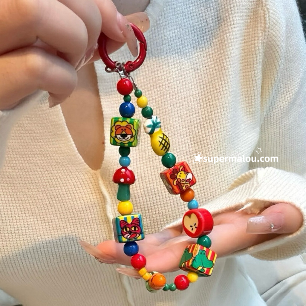 Cute Cartoon Colorful Beaded Phone Chain (Including Spacer)