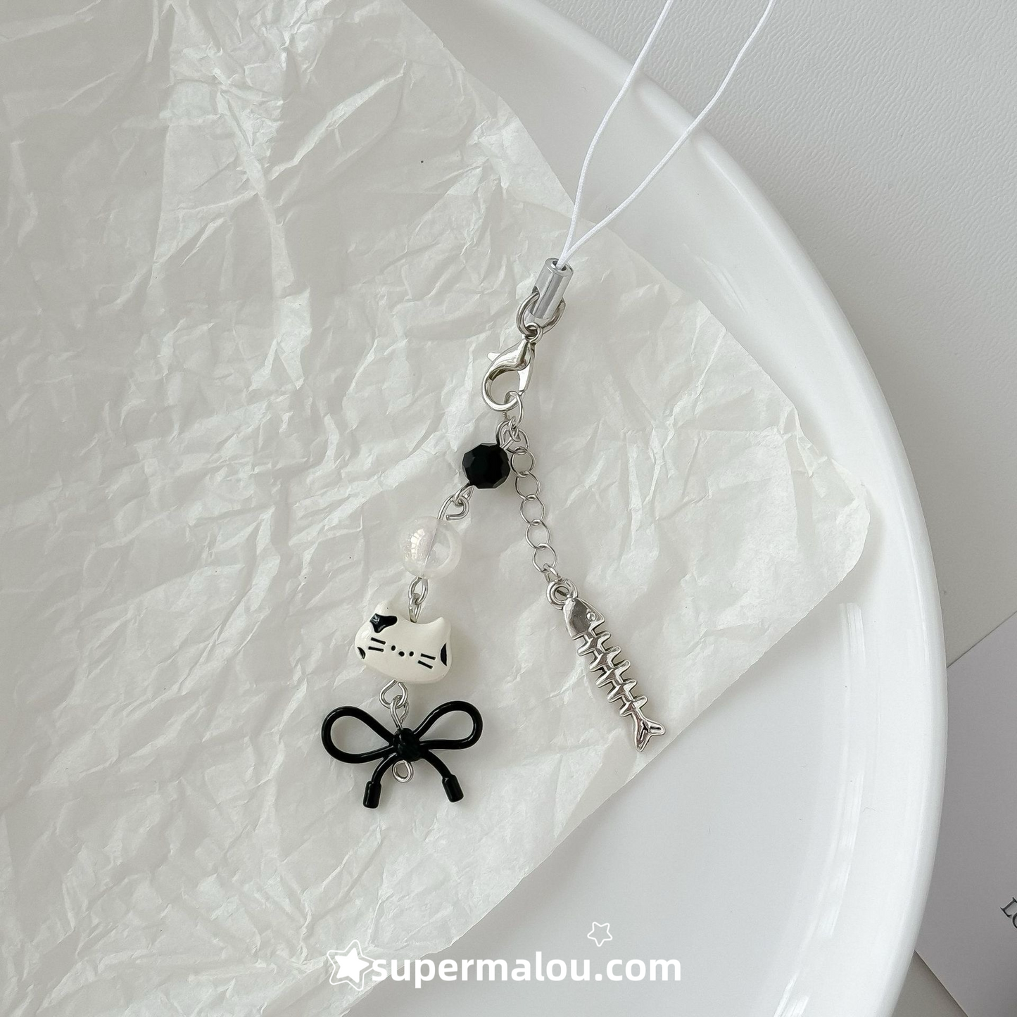 Cute Cat Fish Bone Pendant Phone Chain