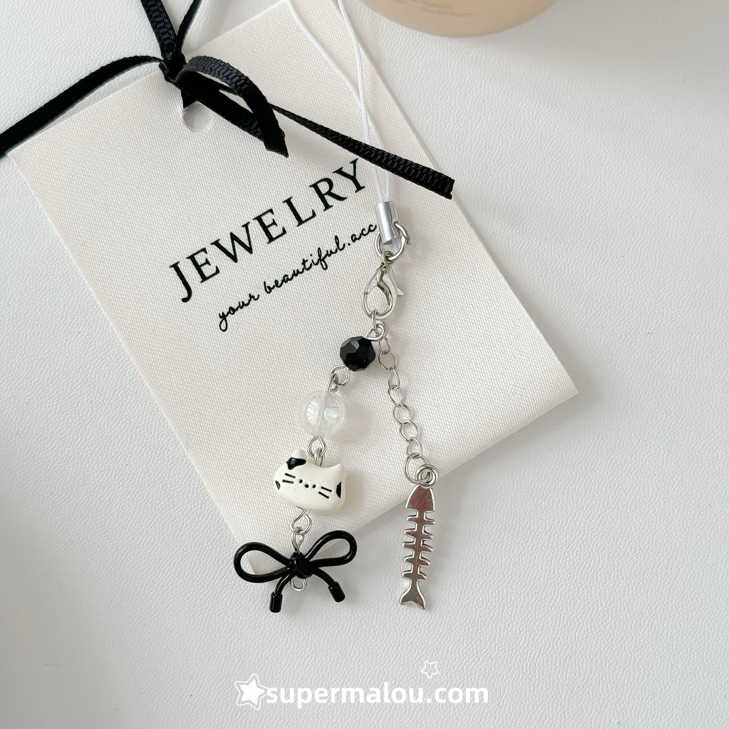 Cute Cat Fish Bone Pendant Phone Chain