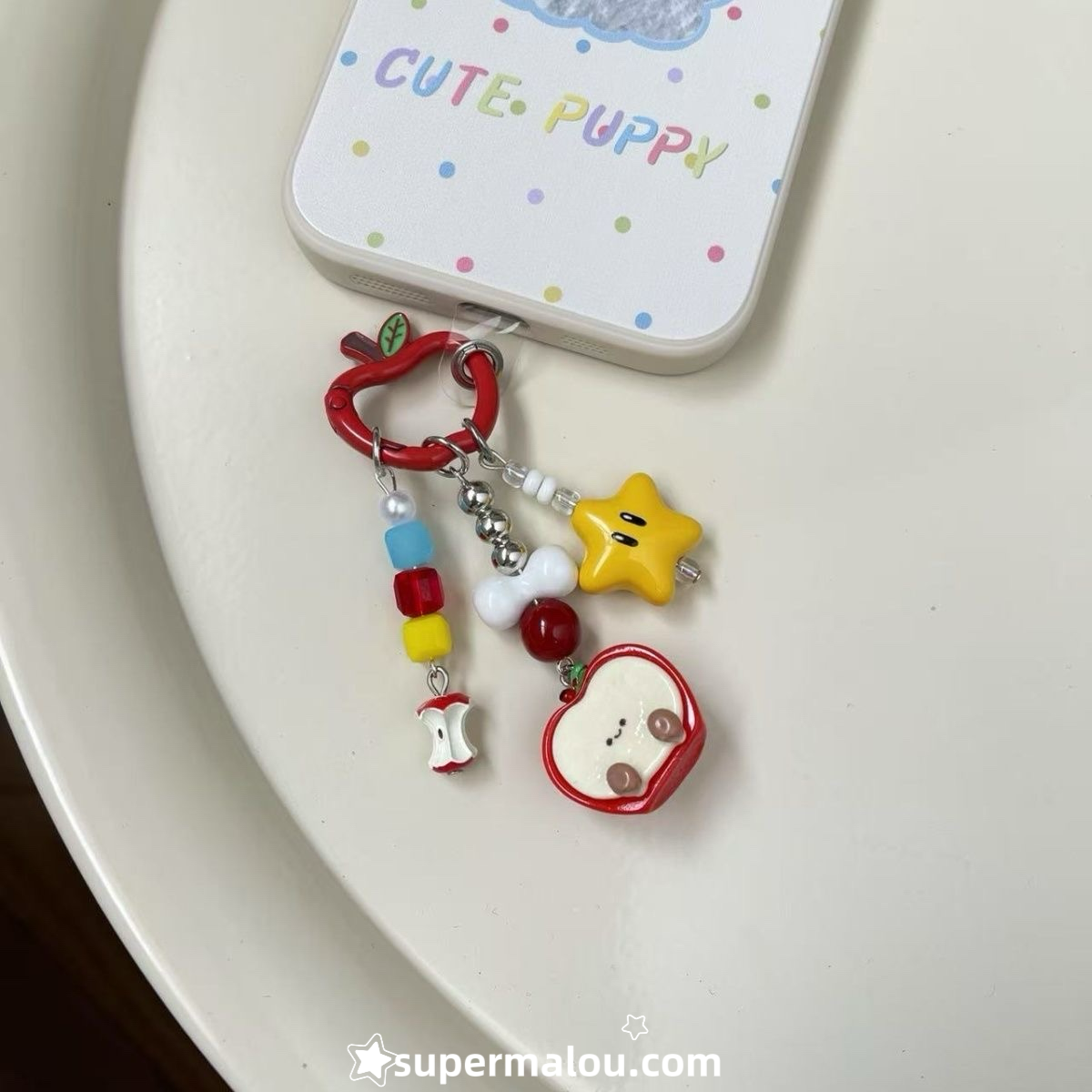 Cute Colorful Contrast Apple Bead Keychain Phone Chain