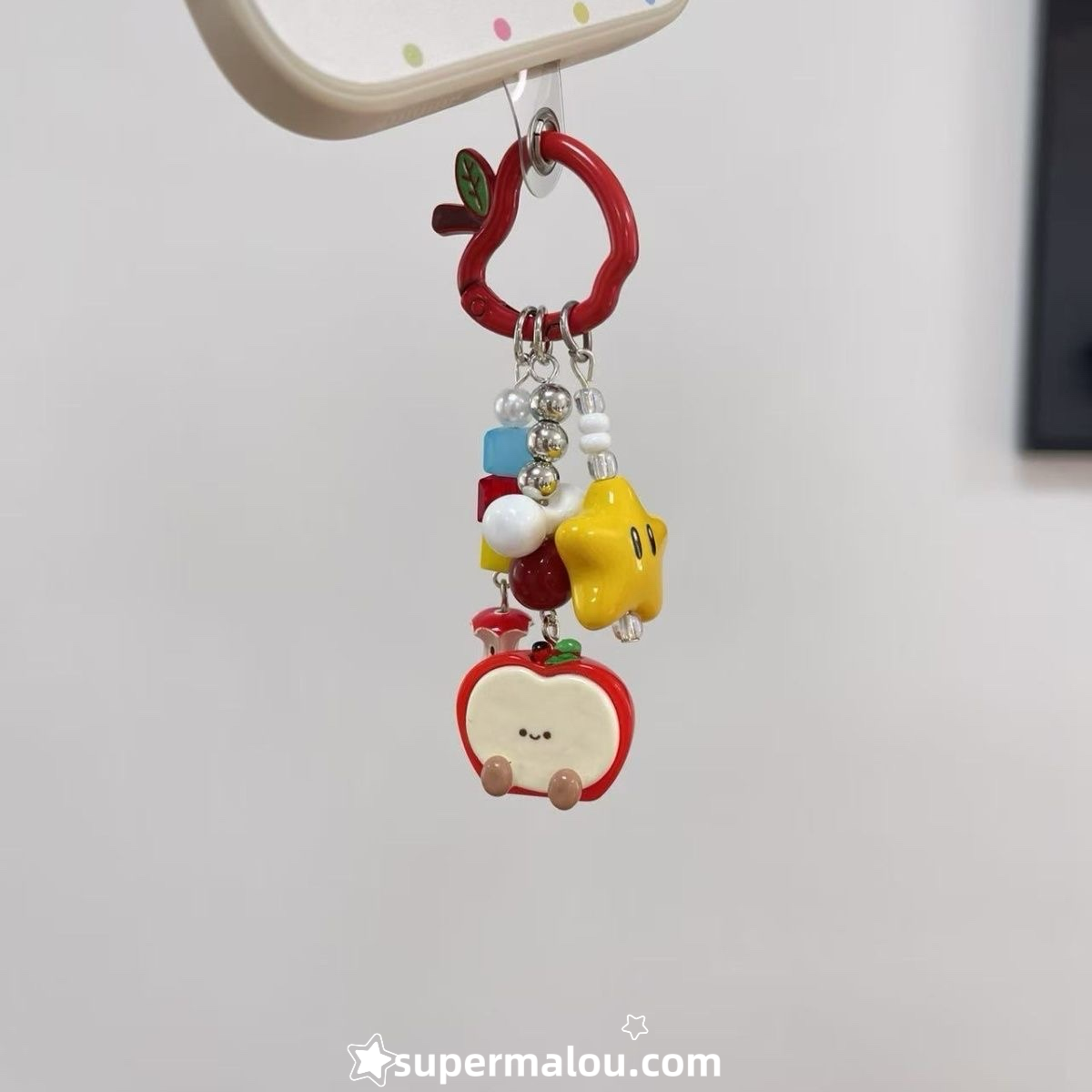 Cute Colorful Contrast Apple Bead Keychain Phone Chain