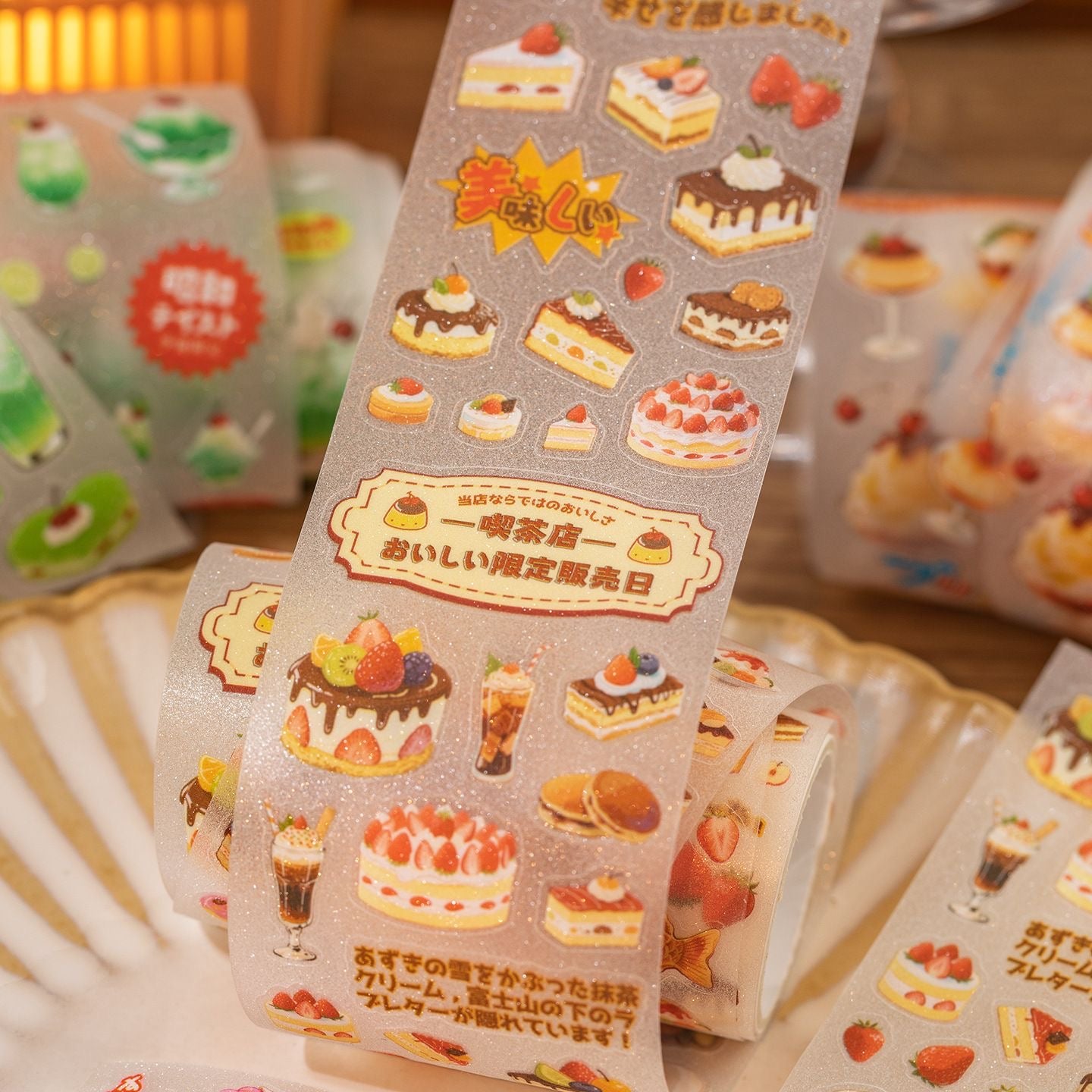 2M Cute Retro Food Sparkling Sand Sticker Roll