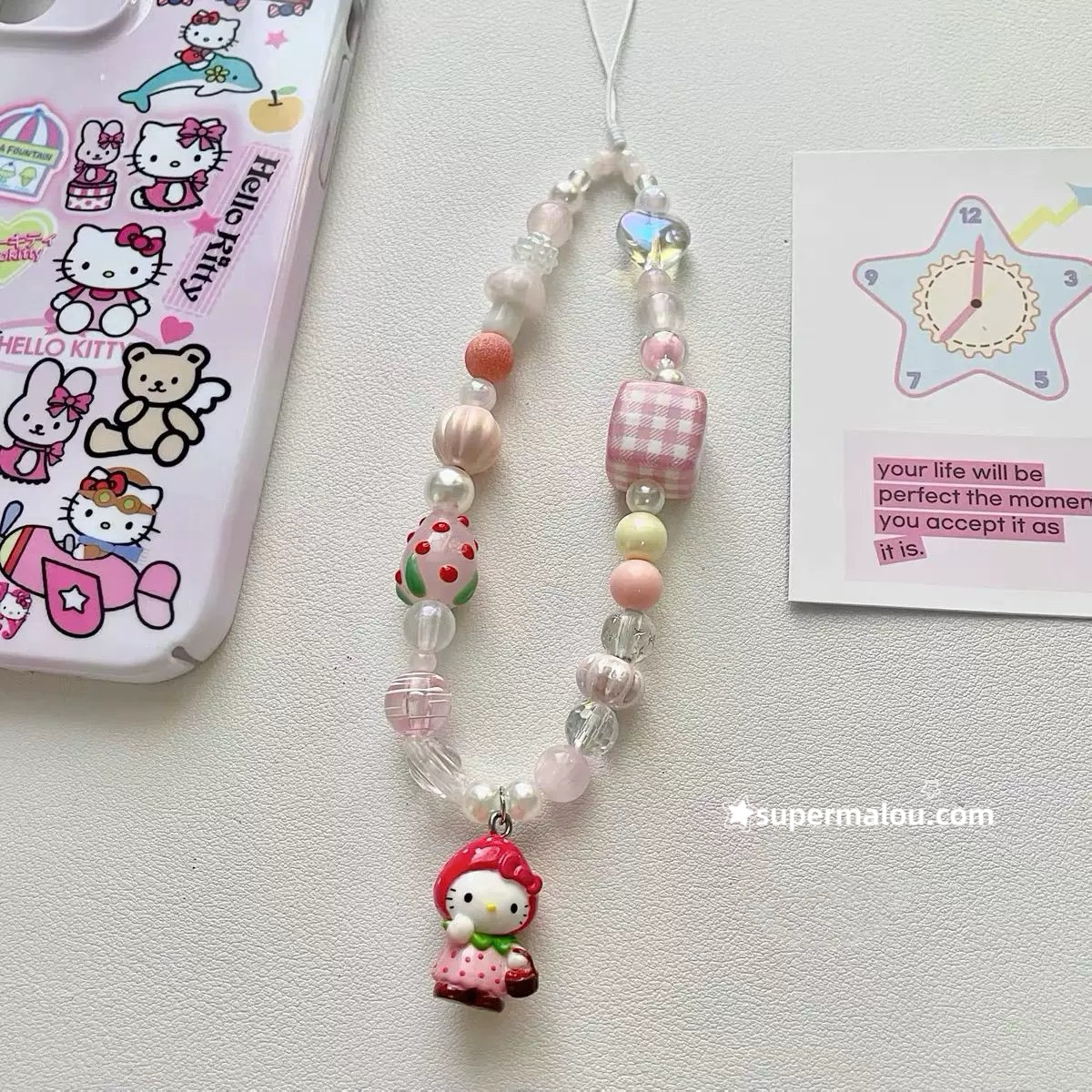 Cute Strawberry Hello Kitty Beaded Phone Chain