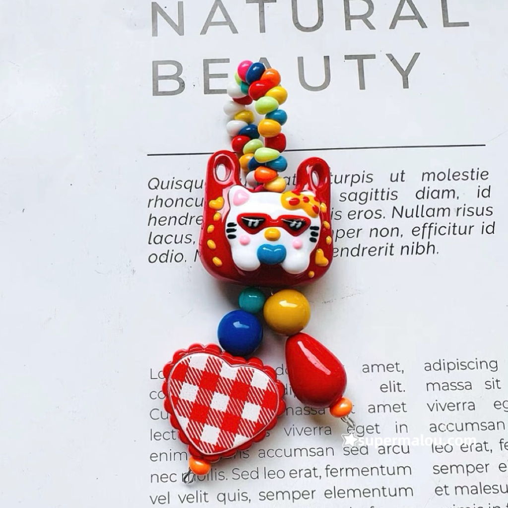 Cute Hand Drawn Bead Keychain Phone Chain Pendant (Including Spacer)