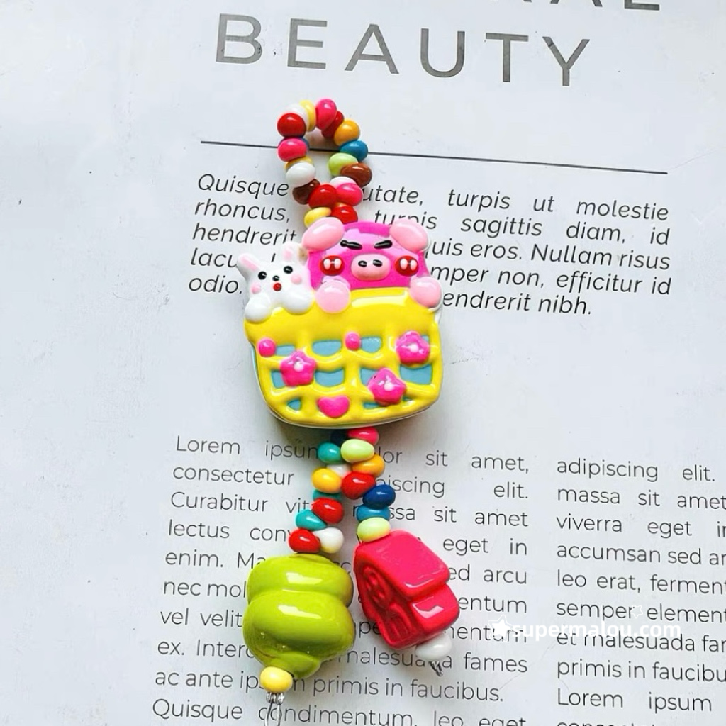 Cute Hand Drawn Bead Keychain Phone Chain Pendant (Including Spacer)