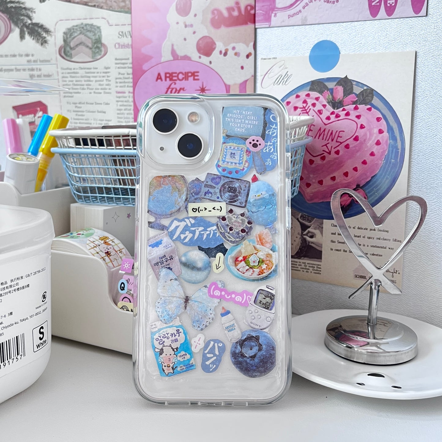 Blue Butterfly Blueberry Handmade Dispensing Sticker Phone Case