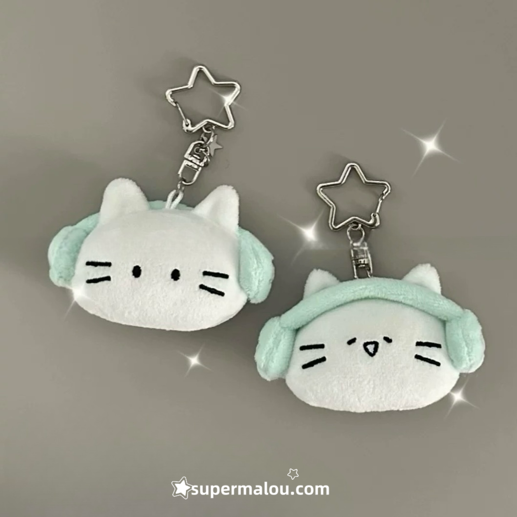 Double sided cat head plush pendant Keychain