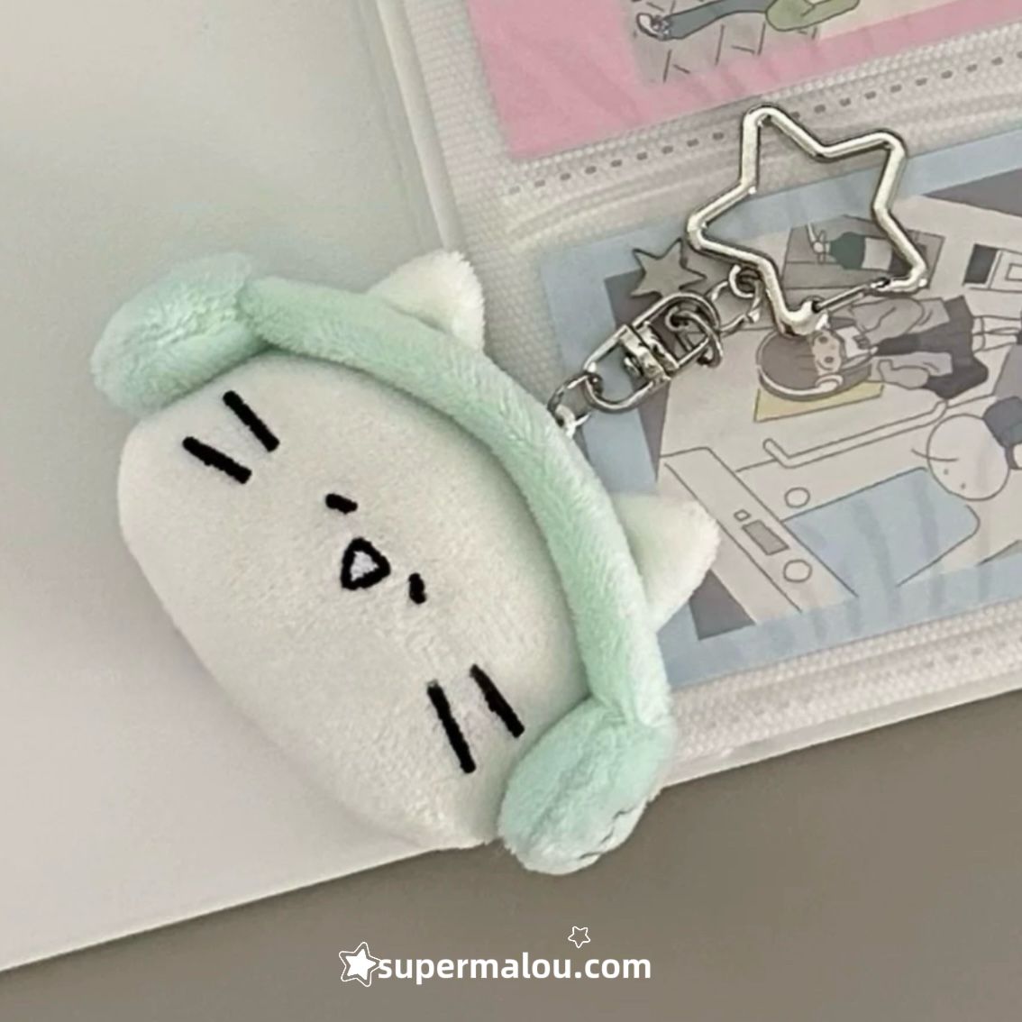 Double sided cat head plush pendant Keychain