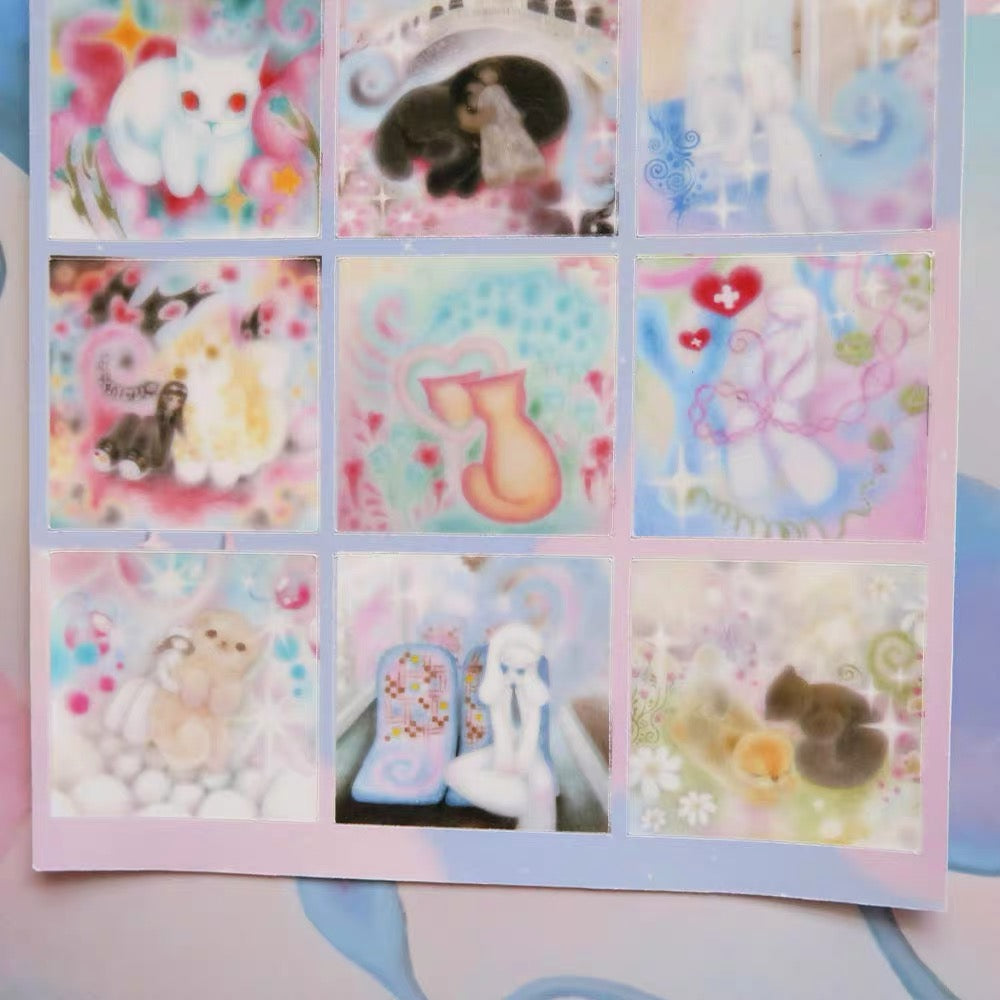Dream Core Girl Cat Illustration Sticker Sheet