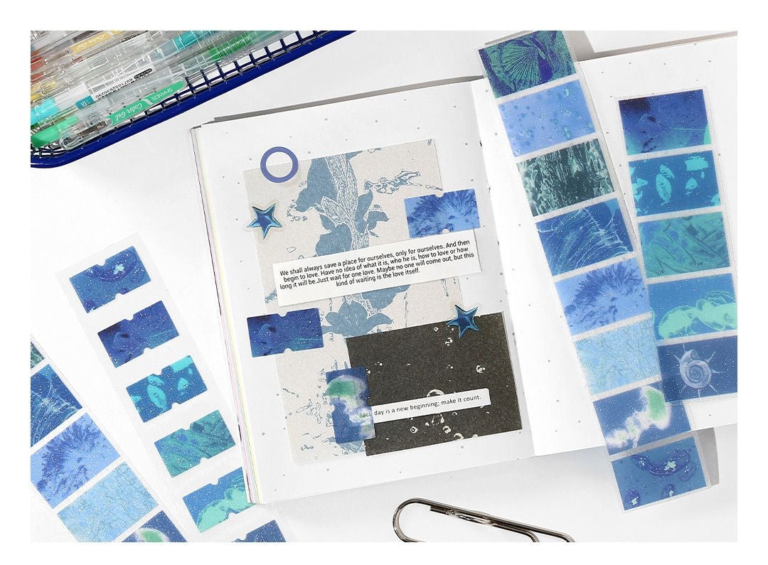 Ocean Fireworks Flash And PET Dream Core Landscape Sticker Roll
