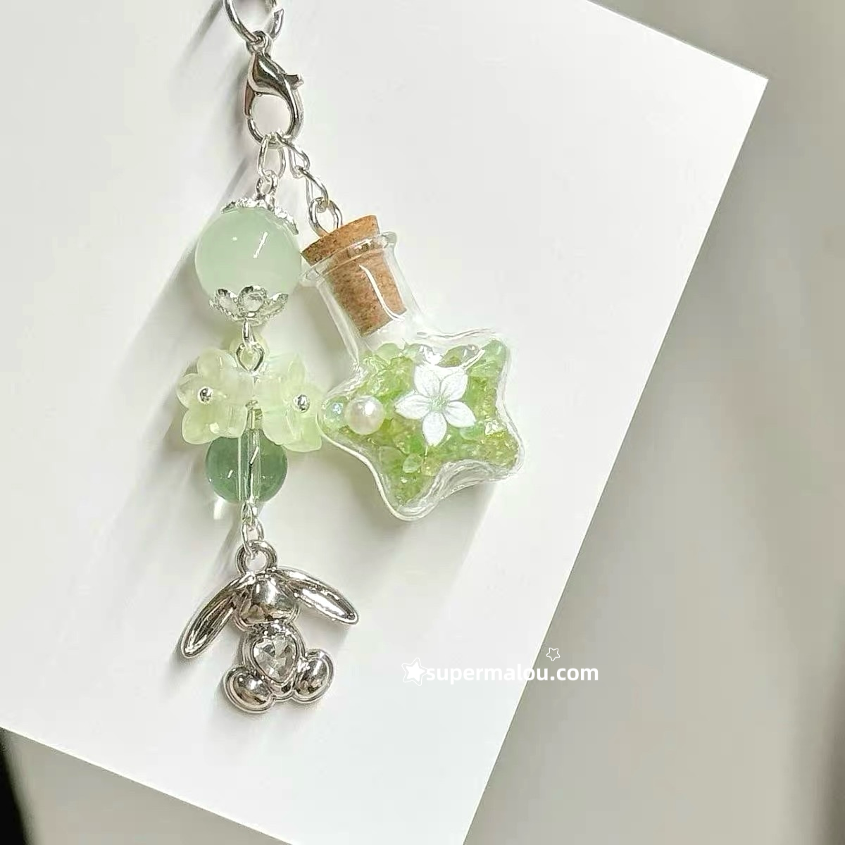 Silver Little Rabbit Cherry Blossom Wishing Bottle Pendant Phone Chain