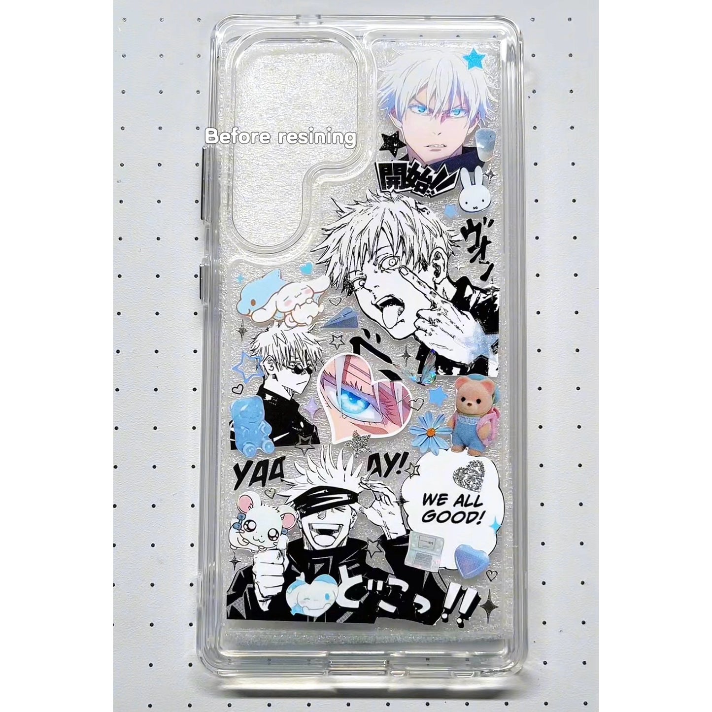 Gojo Blue Black White Themed Handmade Sticker Phone Case (Resin Ver.)