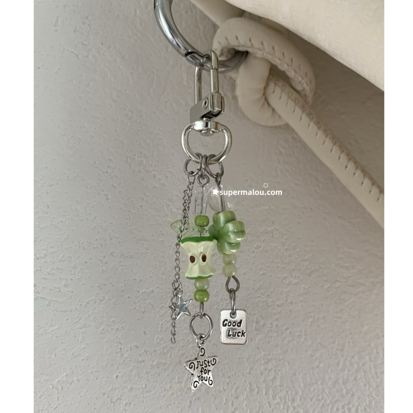 Green Apple Core Clover Keychain