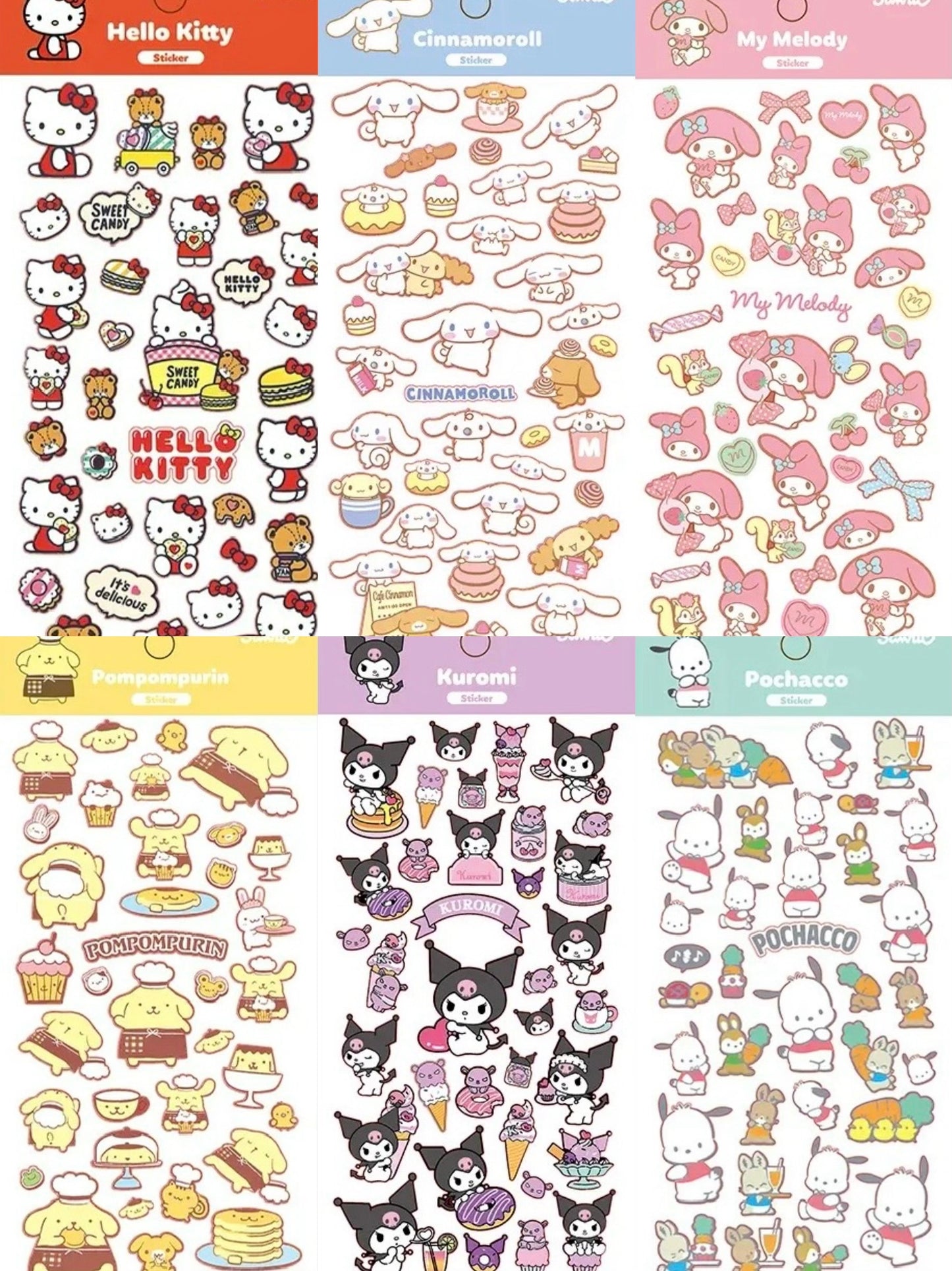 Japanese Cartoon Sticker Sanrio Kitty Kuromi Melody Cinnamoroll Pochacco Pompompurin Stickers