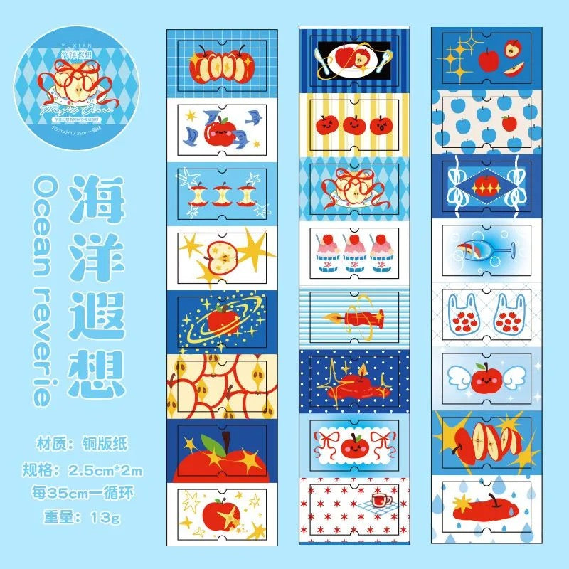Japanese Retro Showa Apple Fantasy Label Series Sticker Roll