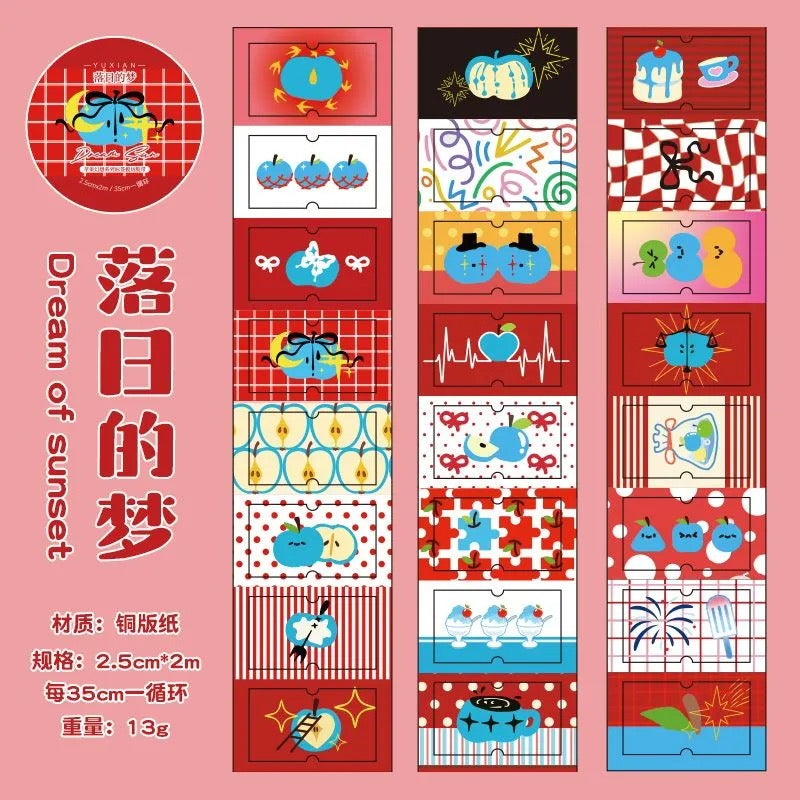 Japanese Retro Showa Apple Fantasy Label Series Sticker Roll