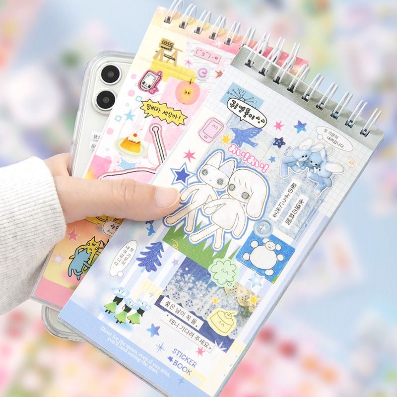 20Pages Coil Cute Scene Cartoon Korean Girl Scrapbook Decorative Material Sticker Book